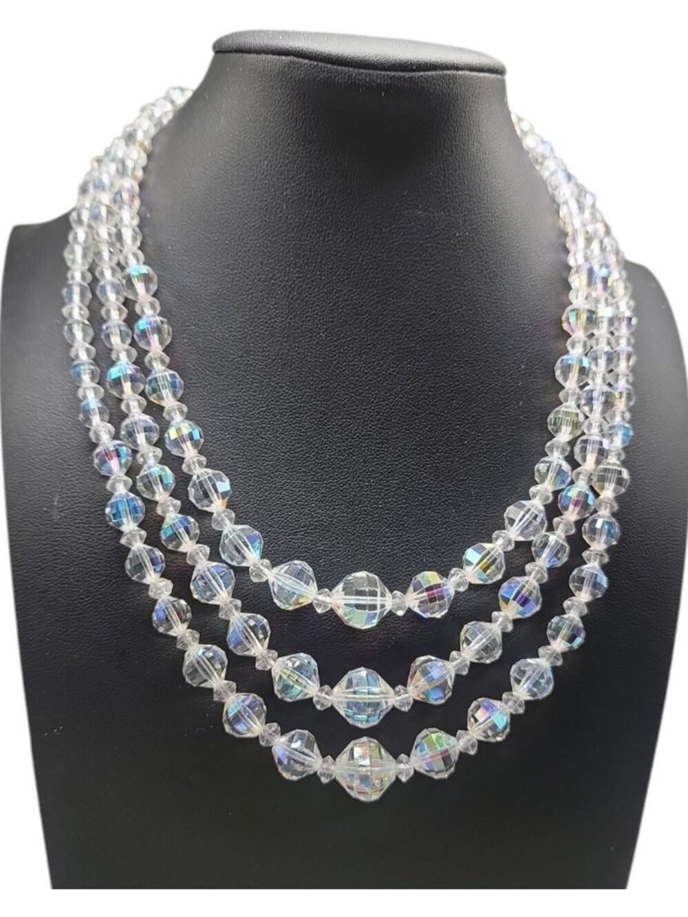 Multistrand Aurora Borealis Choker Necklace Glass Graduated 16" Beaded Chain - Picture 1 of 13